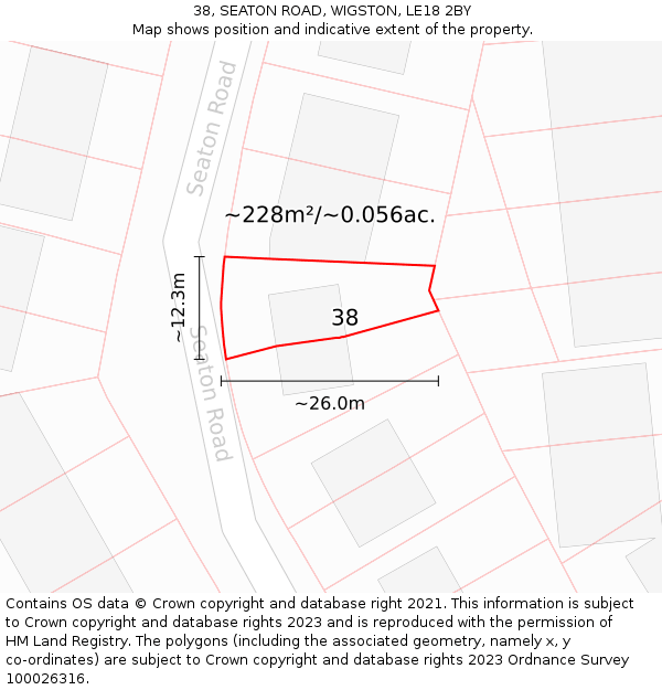 38, SEATON ROAD, WIGSTON, LE18 2BY: Plot and title map