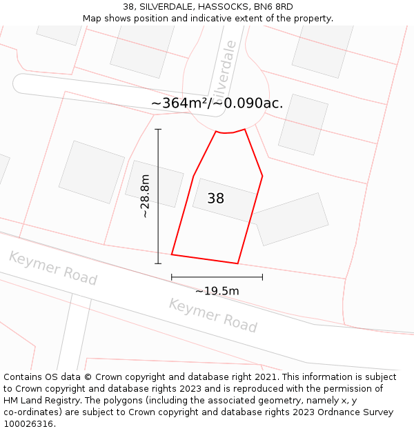 38, SILVERDALE, HASSOCKS, BN6 8RD: Plot and title map