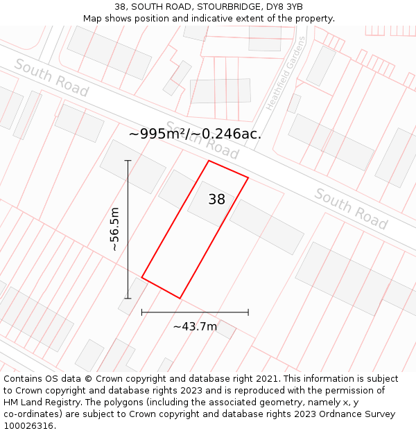 38, SOUTH ROAD, STOURBRIDGE, DY8 3YB: Plot and title map