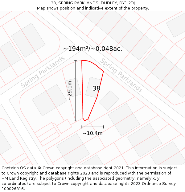 38, SPRING PARKLANDS, DUDLEY, DY1 2DJ: Plot and title map