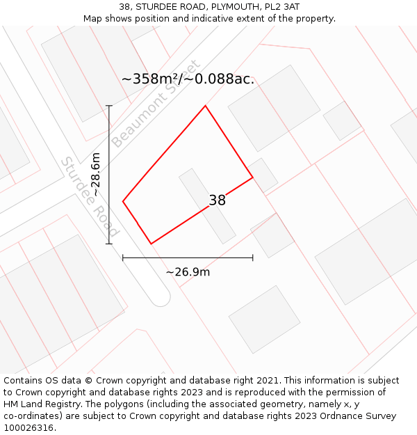 38, STURDEE ROAD, PLYMOUTH, PL2 3AT: Plot and title map