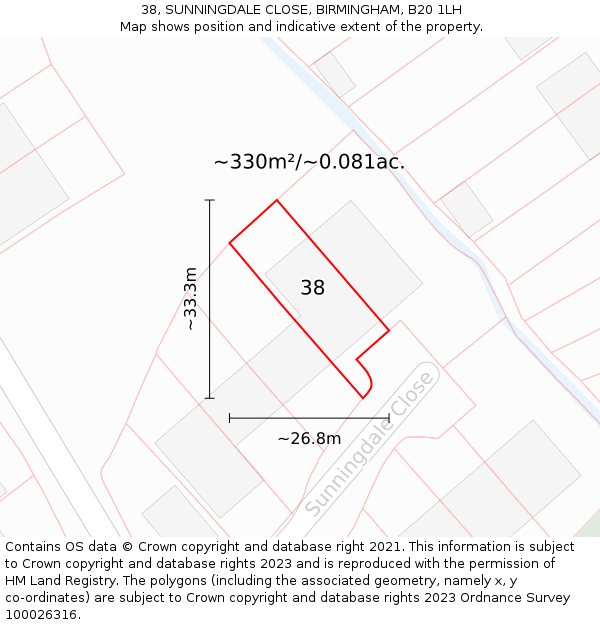 38, SUNNINGDALE CLOSE, BIRMINGHAM, B20 1LH: Plot and title map