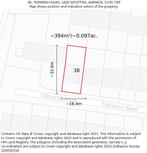 38, TIDMARSH ROAD, LEEK WOOTTON, WARWICK, CV35 7QP: Plot and title map