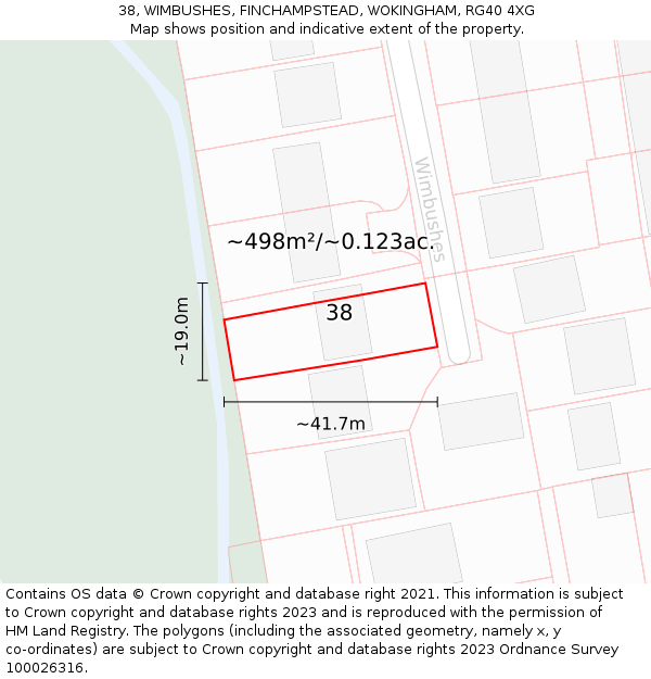 38, WIMBUSHES, FINCHAMPSTEAD, WOKINGHAM, RG40 4XG: Plot and title map