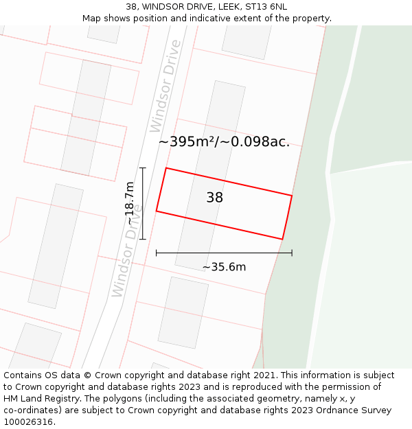 38, WINDSOR DRIVE, LEEK, ST13 6NL: Plot and title map