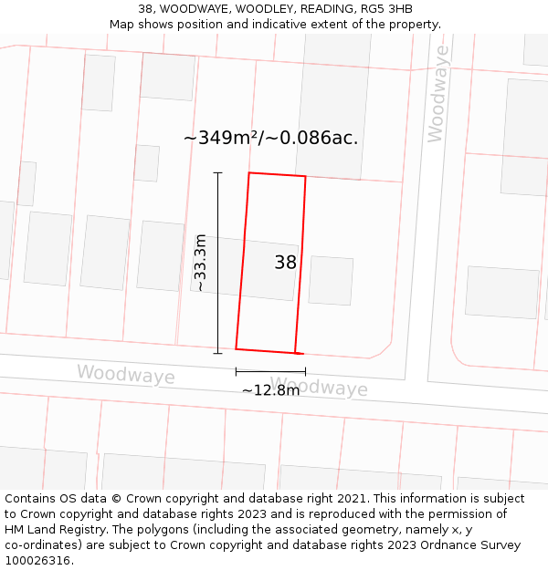 38, WOODWAYE, WOODLEY, READING, RG5 3HB: Plot and title map