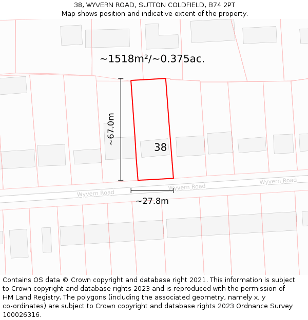 38, WYVERN ROAD, SUTTON COLDFIELD, B74 2PT: Plot and title map