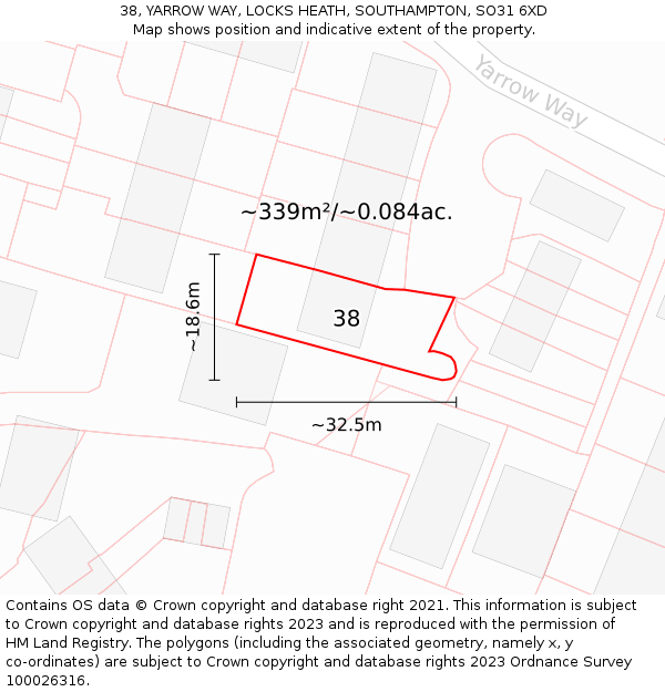 38, YARROW WAY, LOCKS HEATH, SOUTHAMPTON, SO31 6XD: Plot and title map