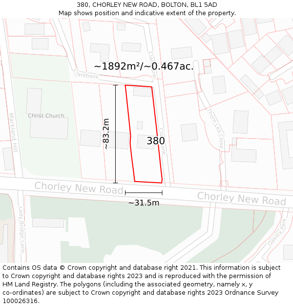 380, CHORLEY NEW ROAD, BOLTON, BL1 5AD: Plot and title map