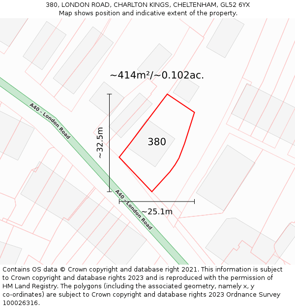 380, LONDON ROAD, CHARLTON KINGS, CHELTENHAM, GL52 6YX: Plot and title map