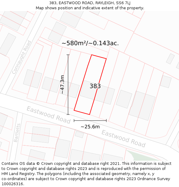 383, EASTWOOD ROAD, RAYLEIGH, SS6 7LJ: Plot and title map