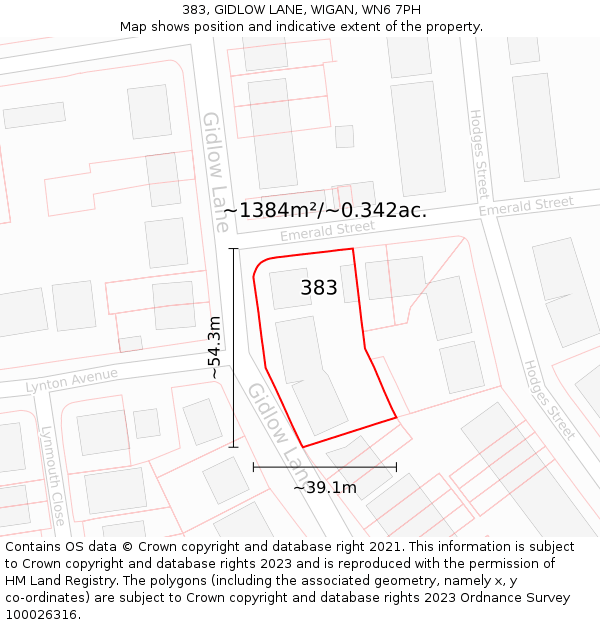 383, GIDLOW LANE, WIGAN, WN6 7PH: Plot and title map