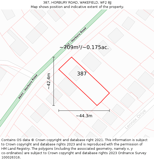 387, HORBURY ROAD, WAKEFIELD, WF2 8JJ: Plot and title map