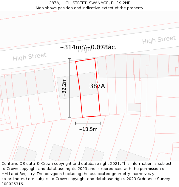 387A, HIGH STREET, SWANAGE, BH19 2NP: Plot and title map