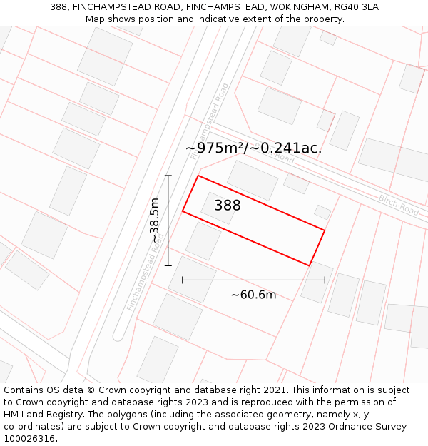 388, FINCHAMPSTEAD ROAD, FINCHAMPSTEAD, WOKINGHAM, RG40 3LA: Plot and title map