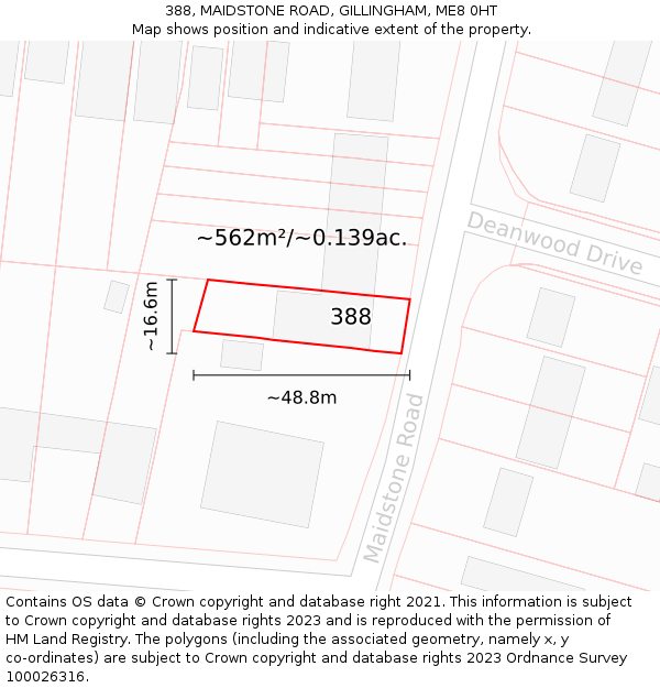 388, MAIDSTONE ROAD, GILLINGHAM, ME8 0HT: Plot and title map