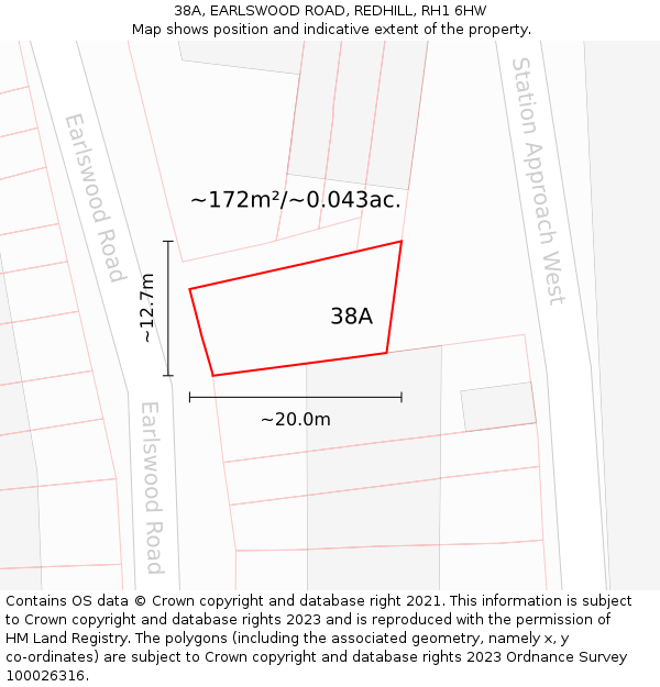 38A, EARLSWOOD ROAD, REDHILL, RH1 6HW: Plot and title map