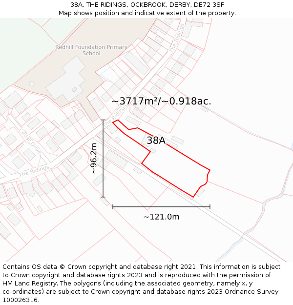 38A, THE RIDINGS, OCKBROOK, DERBY, DE72 3SF: Plot and title map