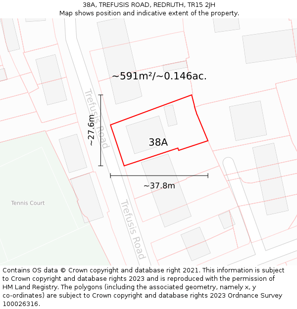 38A, TREFUSIS ROAD, REDRUTH, TR15 2JH: Plot and title map