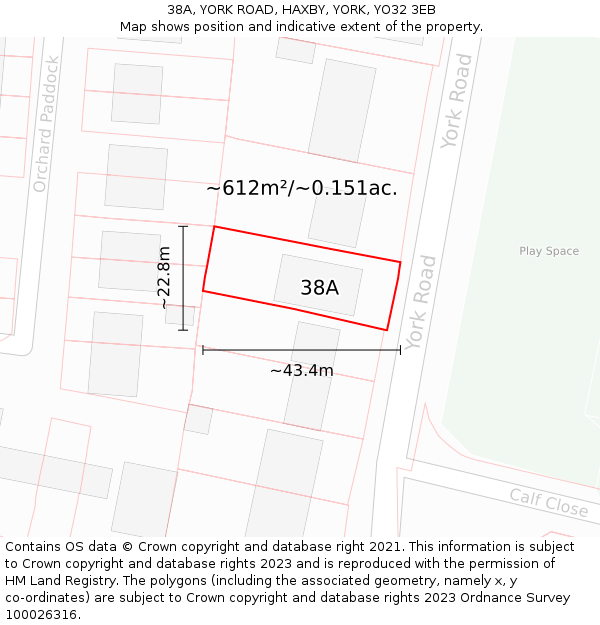 38A, YORK ROAD, HAXBY, YORK, YO32 3EB: Plot and title map