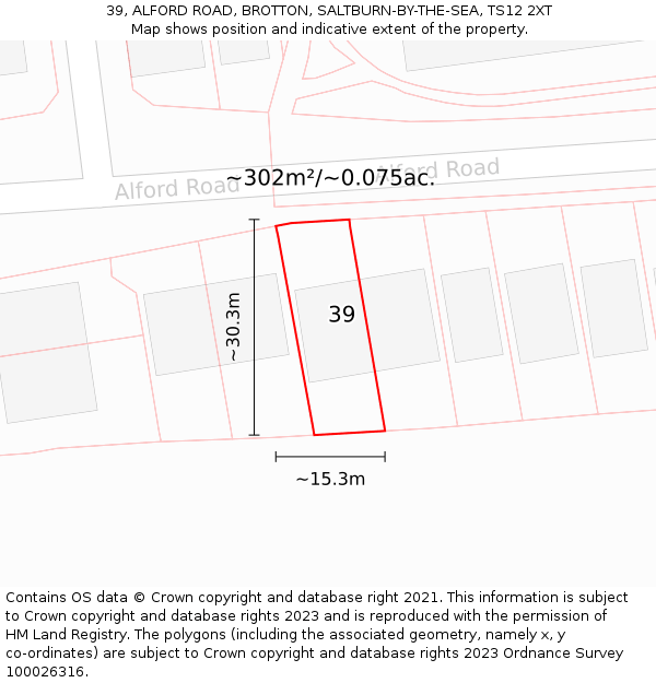 39, ALFORD ROAD, BROTTON, SALTBURN-BY-THE-SEA, TS12 2XT: Plot and title map