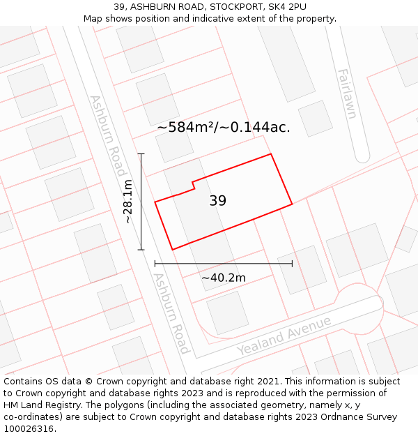 39, ASHBURN ROAD, STOCKPORT, SK4 2PU: Plot and title map