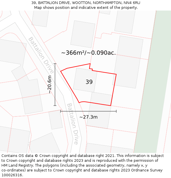 39, BATTALION DRIVE, WOOTTON, NORTHAMPTON, NN4 6RU: Plot and title map