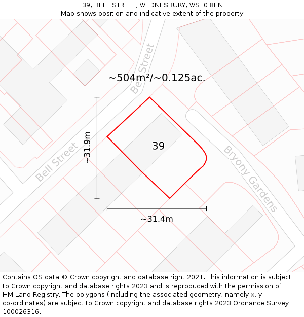 39, BELL STREET, WEDNESBURY, WS10 8EN: Plot and title map