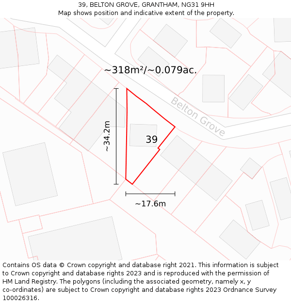 39, BELTON GROVE, GRANTHAM, NG31 9HH: Plot and title map