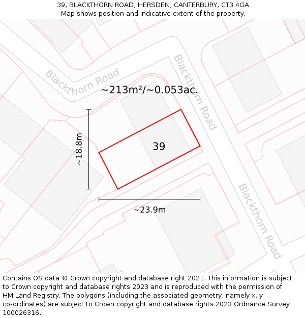 39, BLACKTHORN ROAD, HERSDEN, CANTERBURY, CT3 4GA: Plot and title map