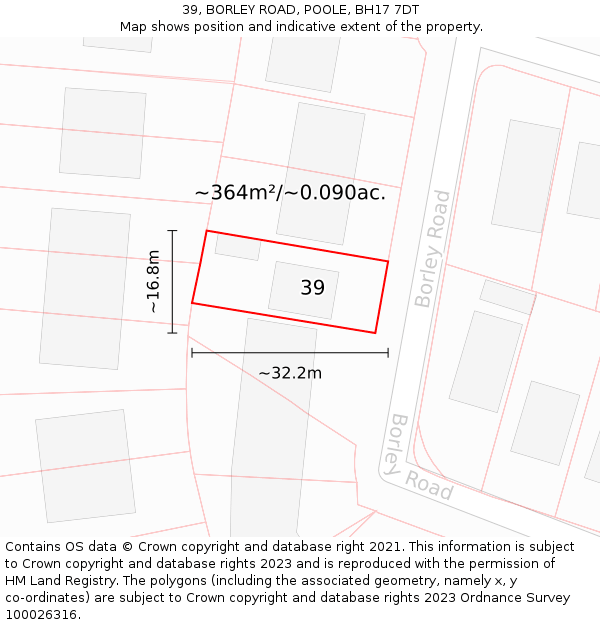 39, BORLEY ROAD, POOLE, BH17 7DT: Plot and title map