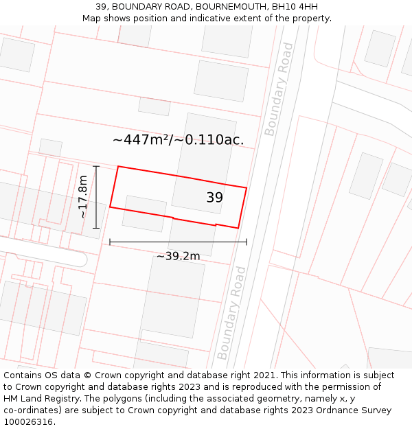 39, BOUNDARY ROAD, BOURNEMOUTH, BH10 4HH: Plot and title map