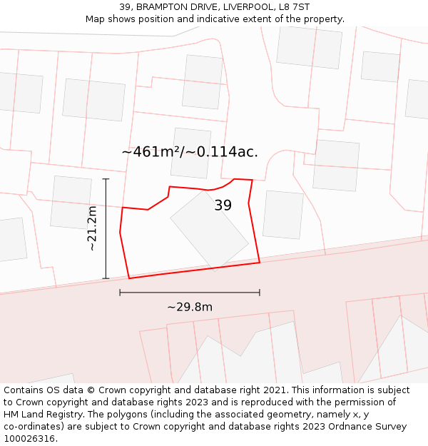 39, BRAMPTON DRIVE, LIVERPOOL, L8 7ST: Plot and title map