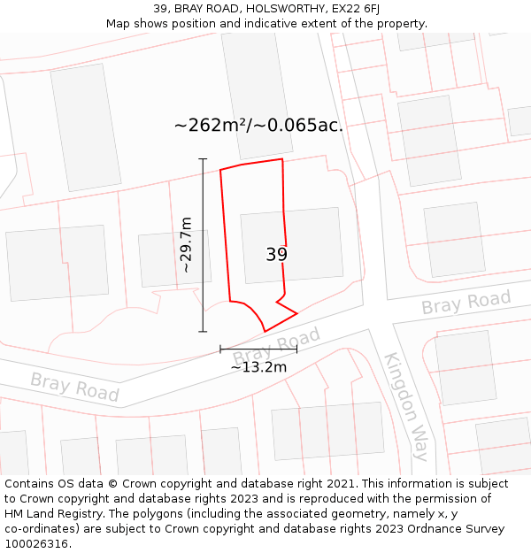 39, BRAY ROAD, HOLSWORTHY, EX22 6FJ: Plot and title map