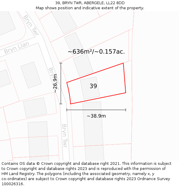 39, BRYN TWR, ABERGELE, LL22 8DD: Plot and title map