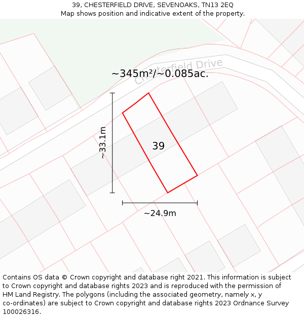 39, CHESTERFIELD DRIVE, SEVENOAKS, TN13 2EQ: Plot and title map