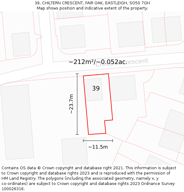 39, CHILTERN CRESCENT, FAIR OAK, EASTLEIGH, SO50 7GH: Plot and title map