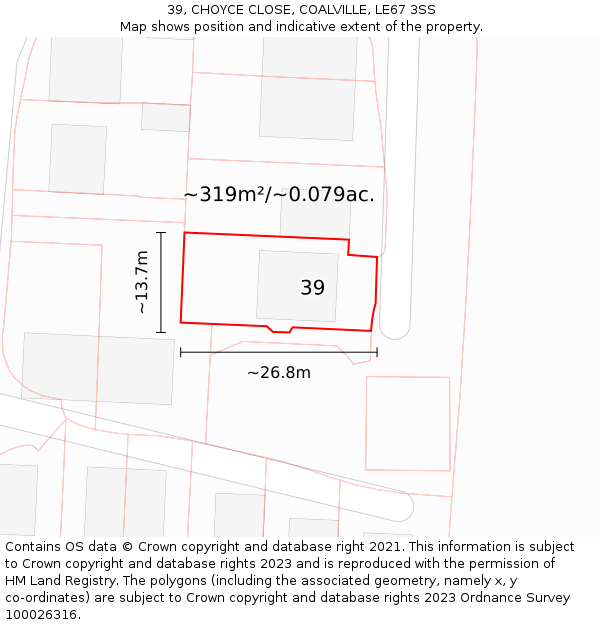 39, CHOYCE CLOSE, COALVILLE, LE67 3SS: Plot and title map