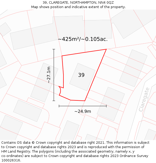 39, CLAREGATE, NORTHAMPTON, NN4 0QZ: Plot and title map