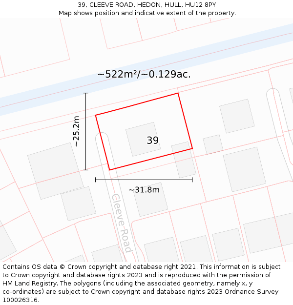 39, CLEEVE ROAD, HEDON, HULL, HU12 8PY: Plot and title map