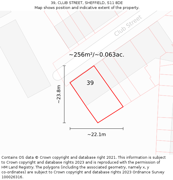 39, CLUB STREET, SHEFFIELD, S11 8DE: Plot and title map