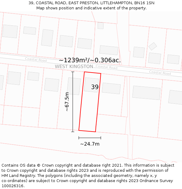 39, COASTAL ROAD, EAST PRESTON, LITTLEHAMPTON, BN16 1SN: Plot and title map