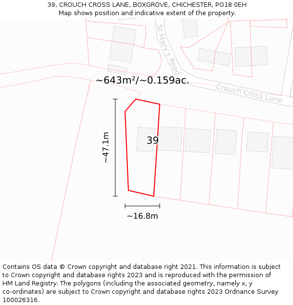 39, CROUCH CROSS LANE, BOXGROVE, CHICHESTER, PO18 0EH: Plot and title map