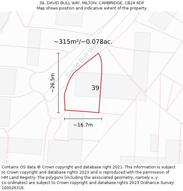 39, DAVID BULL WAY, MILTON, CAMBRIDGE, CB24 6DP: Plot and title map