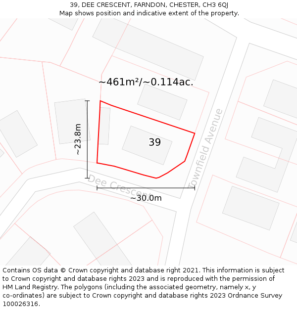 39, DEE CRESCENT, FARNDON, CHESTER, CH3 6QJ: Plot and title map