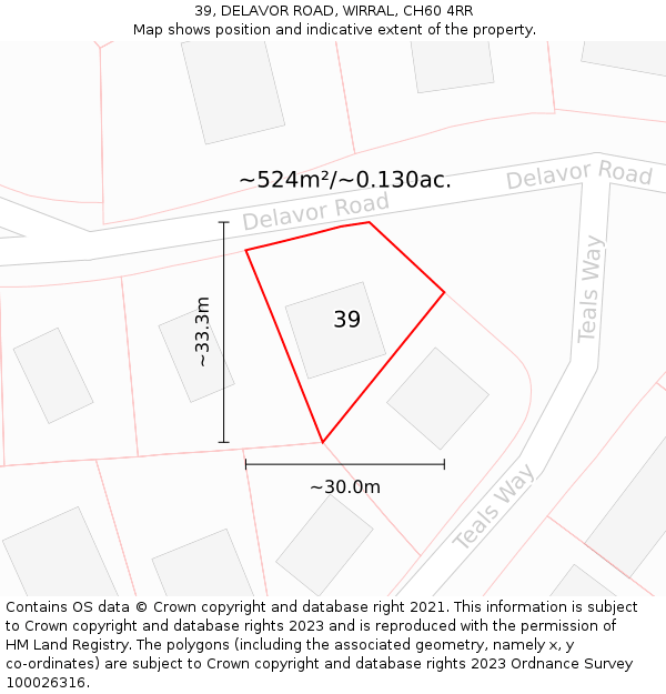 39, DELAVOR ROAD, WIRRAL, CH60 4RR: Plot and title map