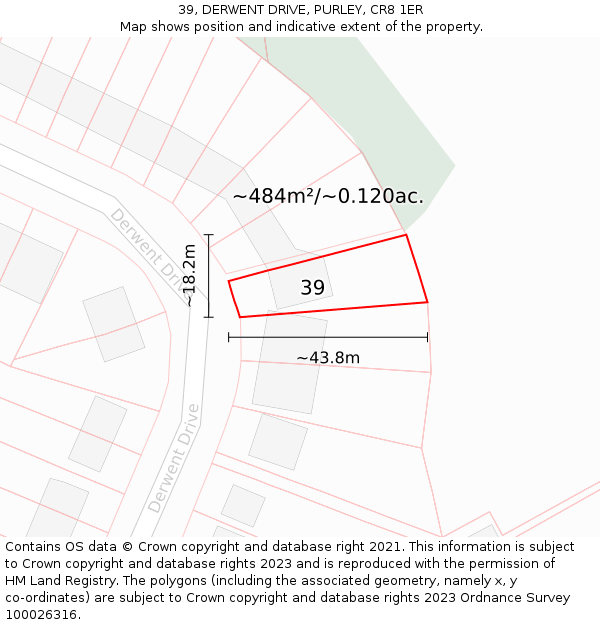 39, DERWENT DRIVE, PURLEY, CR8 1ER: Plot and title map