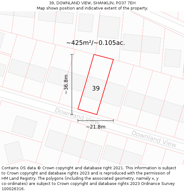 39, DOWNLAND VIEW, SHANKLIN, PO37 7EH: Plot and title map