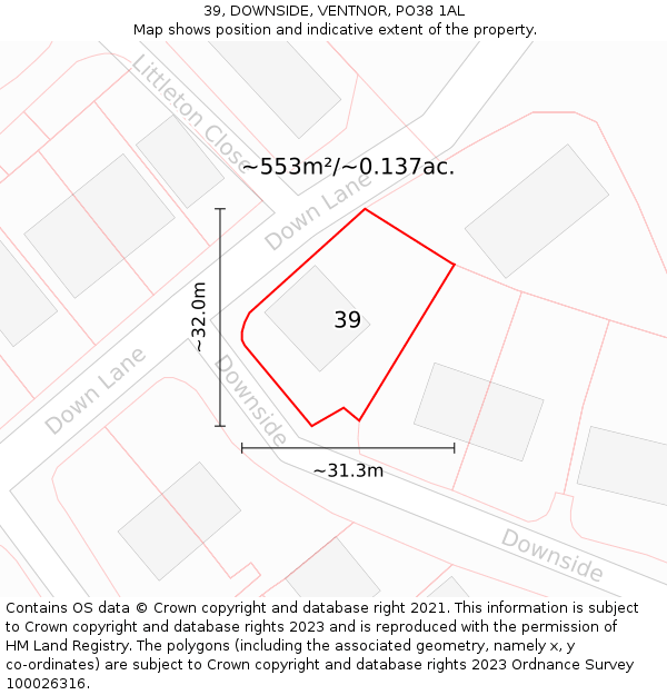 39, DOWNSIDE, VENTNOR, PO38 1AL: Plot and title map