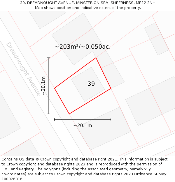 39, DREADNOUGHT AVENUE, MINSTER ON SEA, SHEERNESS, ME12 3NH: Plot and title map